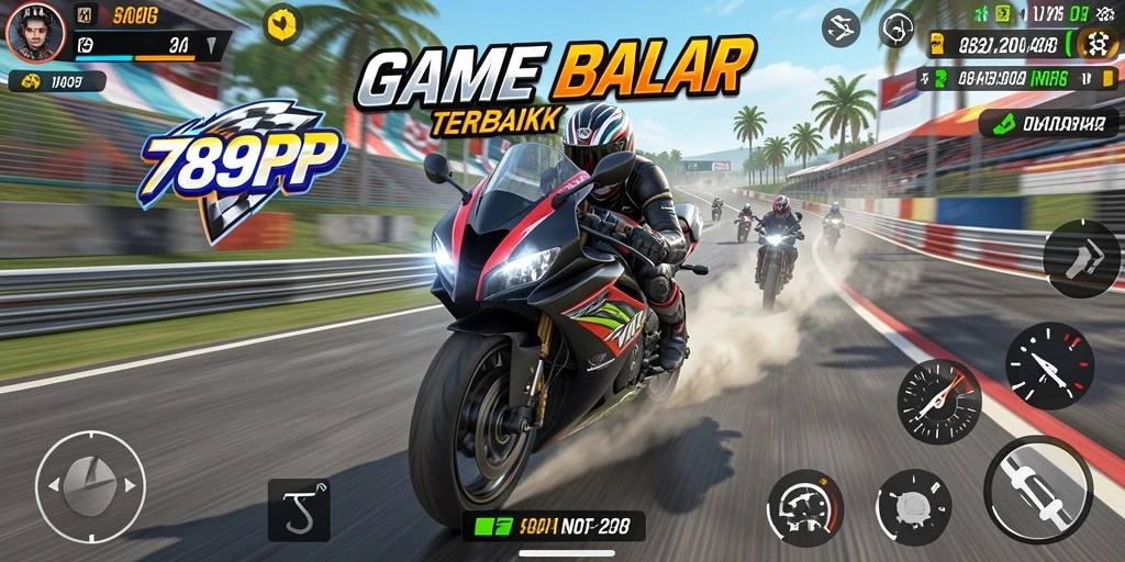 Gameplay seru 789RP dengan balapan motor yang intens.