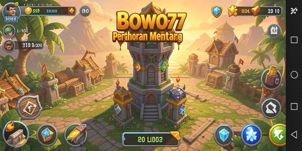 Tampilan gameplay strategis dari BOWO77 dalam mode Tower Defense.