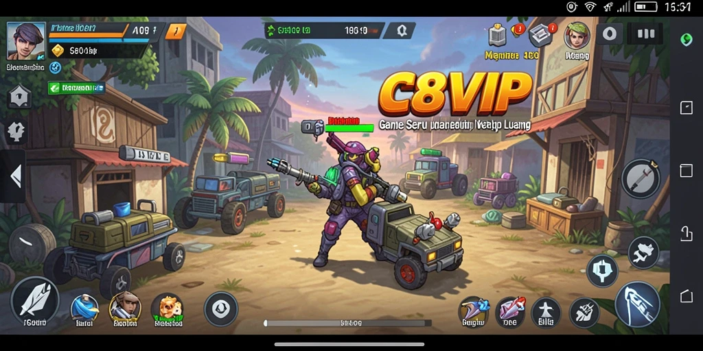 Tampilan gameplay C8VIP dengan sumber daya yang meningkat.