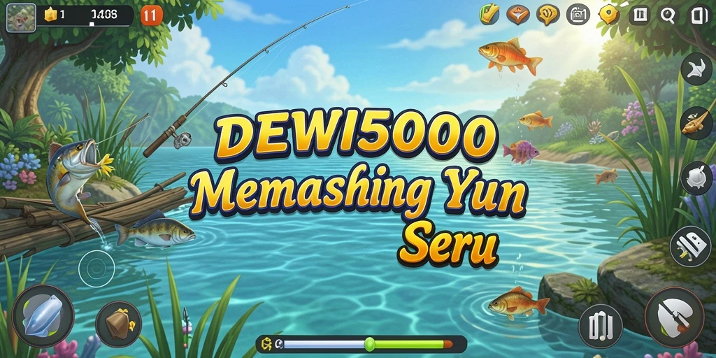 Screenshot gameplay DEWI5000 yang menampilkan momen memancing yang mendebarkan.