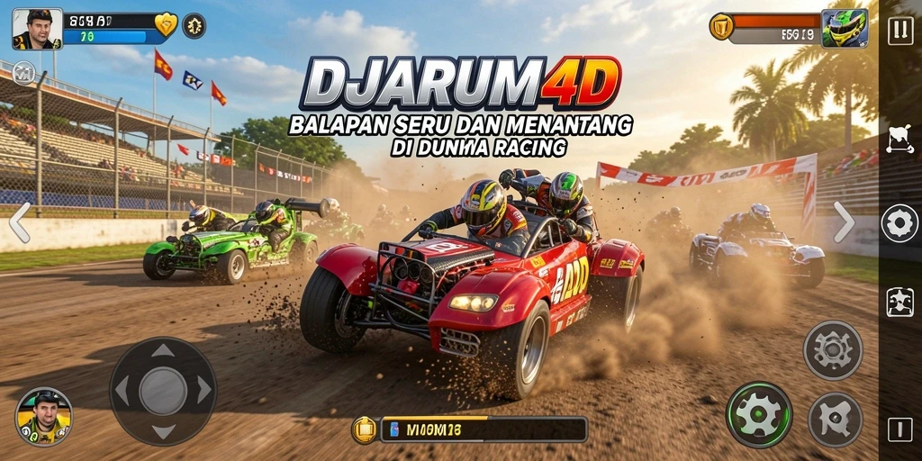 Tangkapan layar gameplay balapan seru DJARUM4D dengan kendaraan cepat.