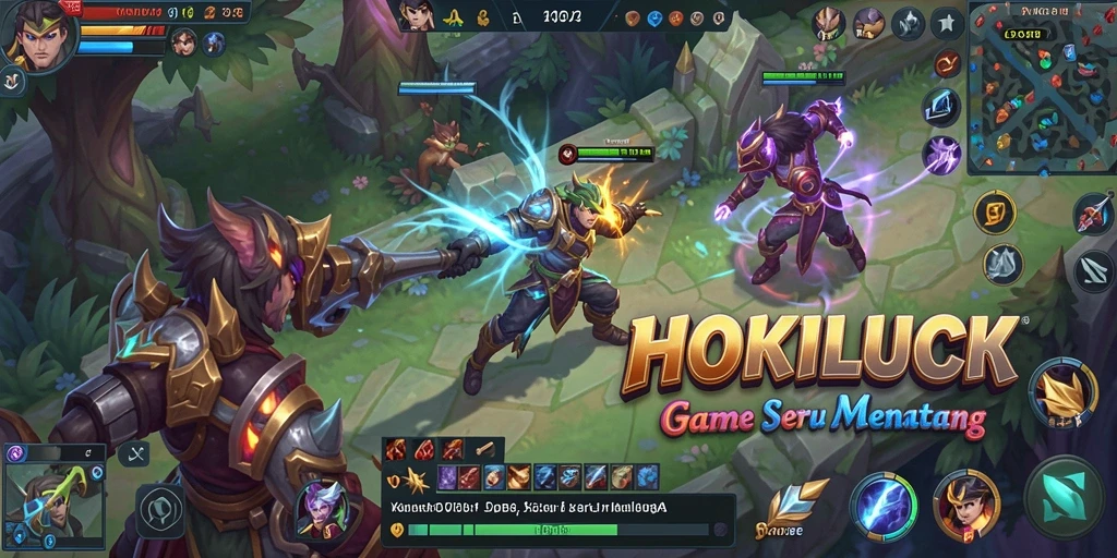 Screenshot gameplay HOKILUCK yang menunjukkan aksi seru di arena MOBA.