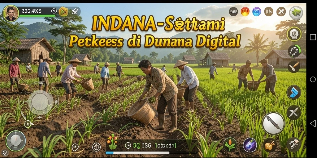 Tampilan gameplay INDAAA menghadirkan kebun yang subur dan hewan ternak yang lucu.