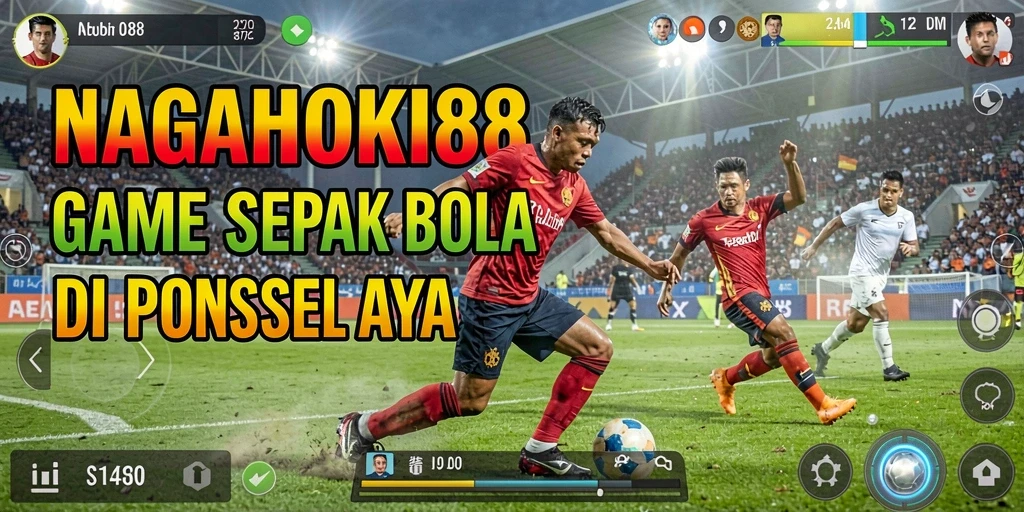 Tampilan gameplay mendebarkan di lapangan sepak bola virtual.