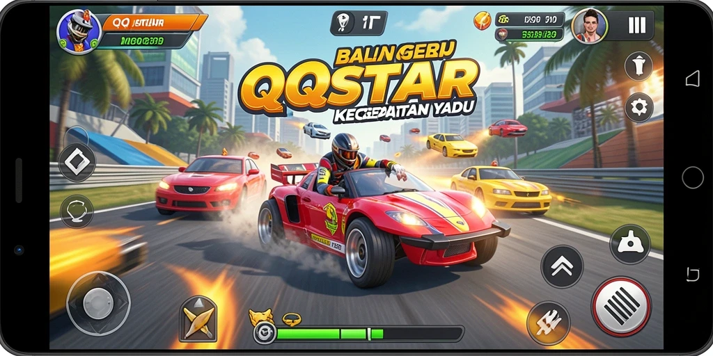 Tampilan gameplay balapan seru dalam QQSTAR yang menegangkan.