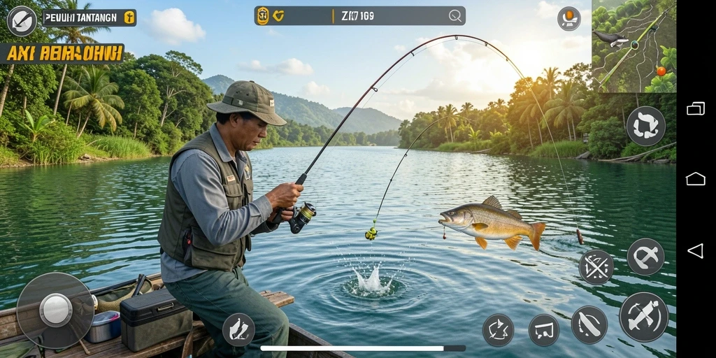 Tampilan gameplay ZK7 yang menampilkan pengalaman memancing yang realistis.